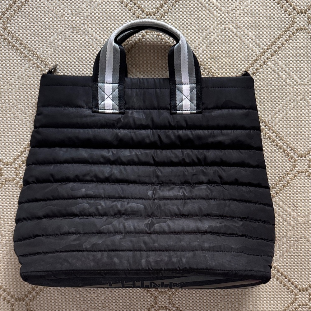 Think Roylyn, Black Quilted Tote Bag with strap, crossbody, GUC